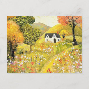 Adressenänderung Cottage und Blumen Postkarte