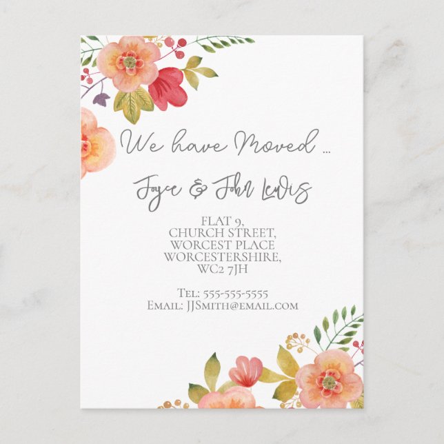 Adressenänderung Elegante Blumenpostkarte Postkarte (Vorderseite)