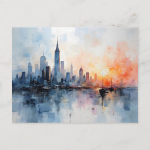 Adressenänderung Stadt-Skyline Aquarell-Stil Postkarte