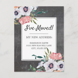 Adressenänderung Tafel Pink Weiße Blumen Postkarte