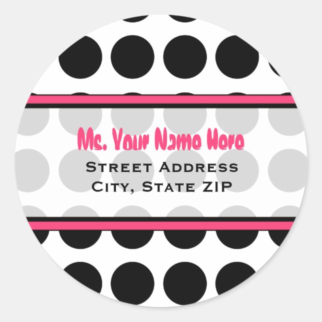 Adressenaufkleber - Schwarzer Polka-Punkt Runder Aufkleber (Vorderseite)