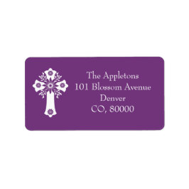 Adressenmarken Floral Cross Christening Sweet Plum Adressaufkleber