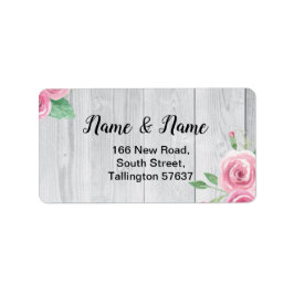 Adressenmarken Holz Blume Blumenrosa Rosen Adressaufkleber