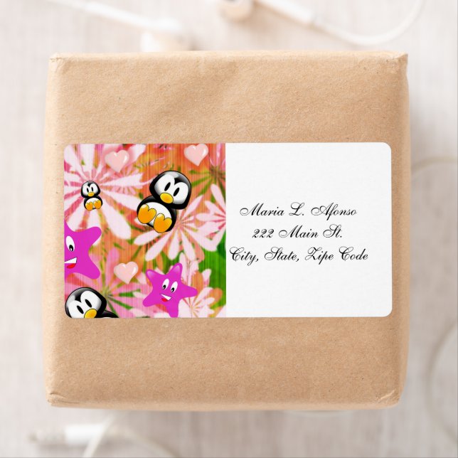 Adressenrückgabemarken Pinguine Floral (Insitu)