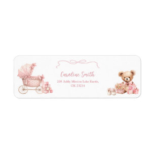 Adressetikett für Baby-Party Pink Coquette Carriag