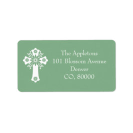 Adressmarken Floral Cross Christening Sage Green Adressaufkleber