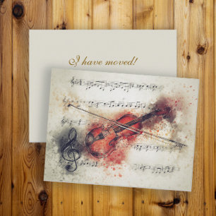 Adresswechsel Aquarell Violine Notenblatt Postkarte
