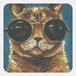 Adrette Miezekatze des Tier-  in der Sonnenbrille Quadratischer Aufkleber