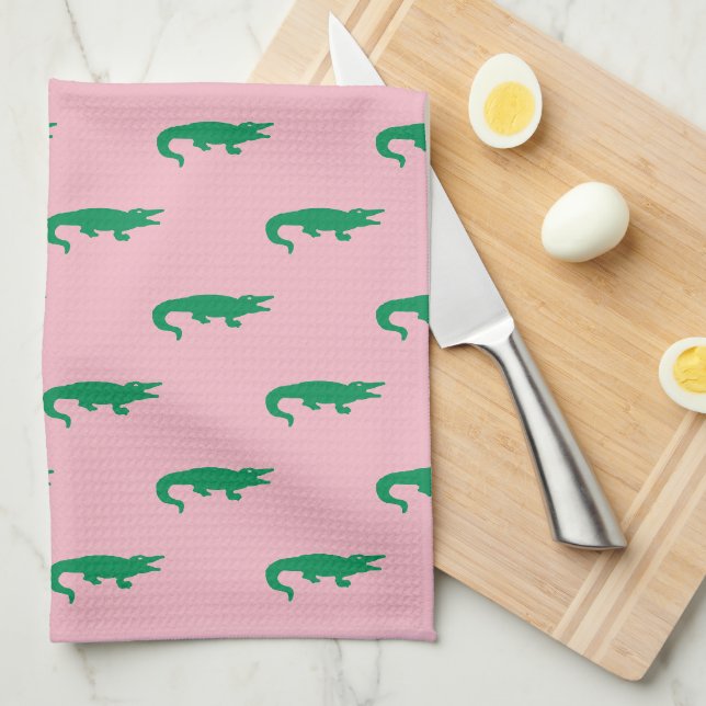 Adretter grüner Alligator Geschirrtuch (Viertel Falte)