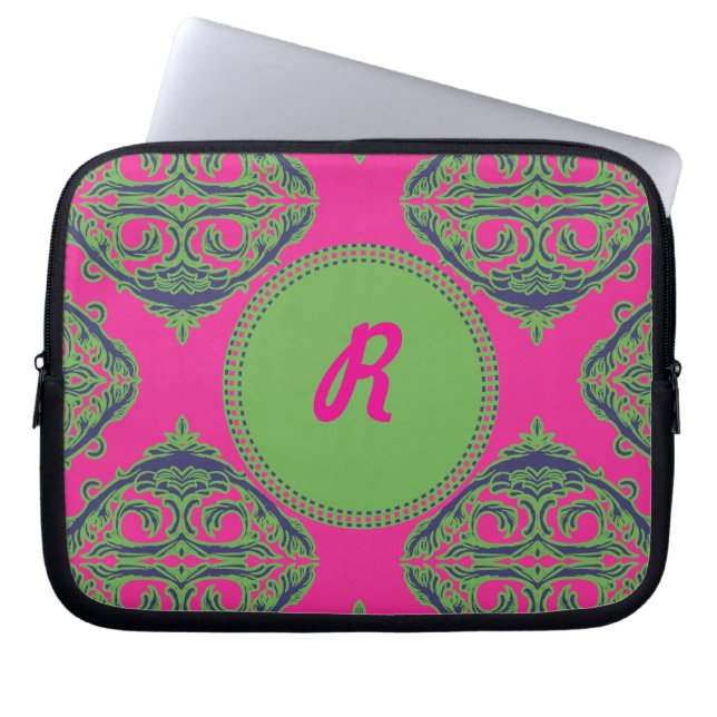 Adretter rosa Damast Laptopschutzhülle (Vorderseite)