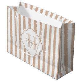Adrettes gemaltes TAN Stripes Monogramm und Namen Große Geschenktüte