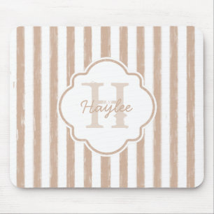 Adrettes gemaltes TAN Stripes Monogramm und Namen Mousepad