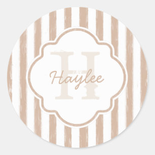 Adrettes gemaltes TAN Stripes Monogramm und Namen Runder Aufkleber