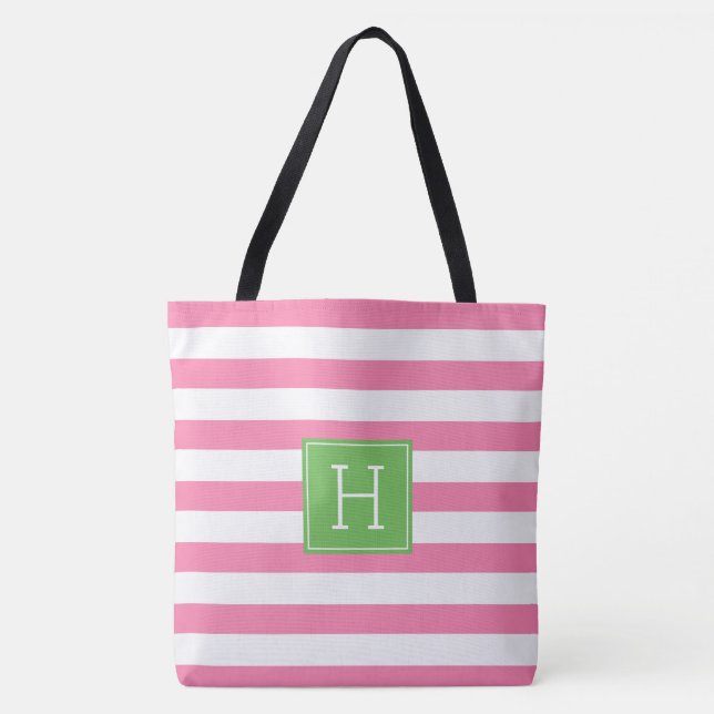 Adrettes rosa und grünes Monogramm Tasche (Vorderseite)