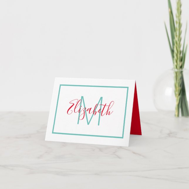 Adrettes Rot-und Aqua-Monogramm (Vorderseite)