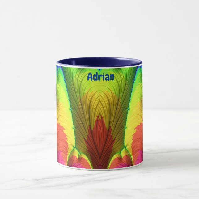 ADRIAN ~ 3D-Fraktal ~ Rosa, Gelb und Blau Tasse (Zentrum)