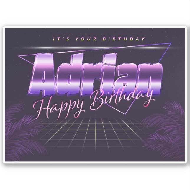 Adrian Name Vorname lila retro Sticker Geburtstag (Vorderseite)