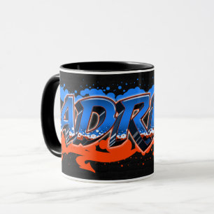 Adrian Vorname Name Graffiti blue orange Tasse