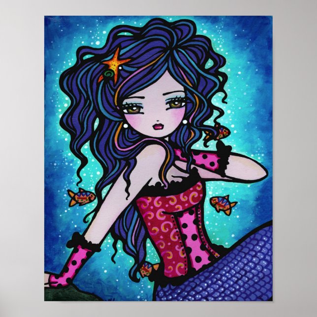 Adriana Mermaid Tropische Fantasie Kunst Poster (Vorne)