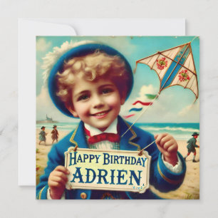 ADRIEN ~ Geburtstagskarte ~ Flying Kite ~ Flat Car