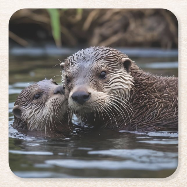 **"Adrift in Liebe: Mama und Baby Otter"*** Rechteckiger Pappuntersetzer (Vorderseite)