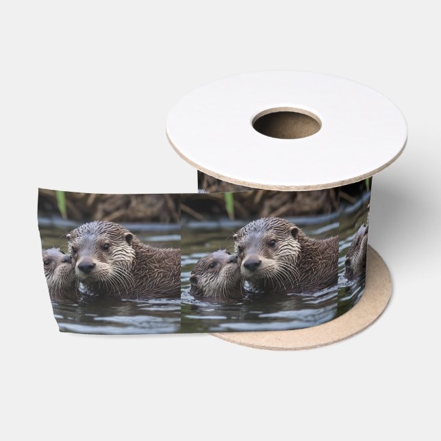 **"Adrift in Liebe: Mama und Baby Otter"*** Satinband (Spule)