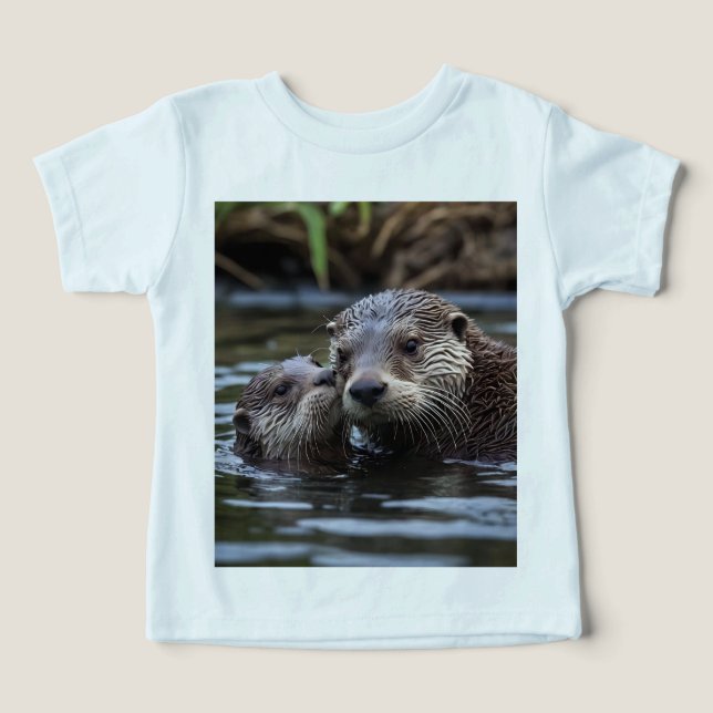 Adrift in Liebe: Mummy und Baby Otter im Fluss (Design Vorderseite)