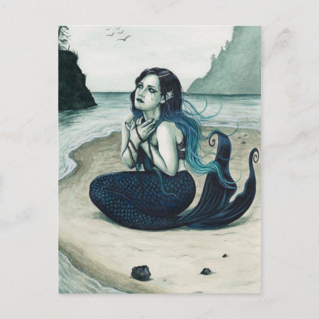 Adrift Sad Mermaid Postcard Postkarte (Vorderseite)