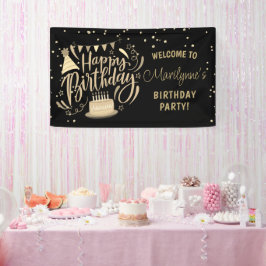 Adult Birthday Black Gold Glitzer Willkommen Banner
