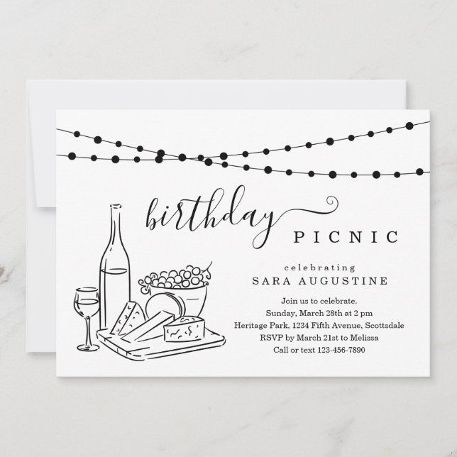 Adult Birthday Wein Picknick Party Einladung (Vorderseite)