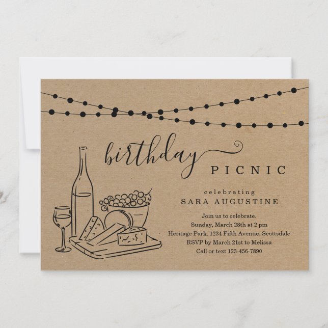 Adult Birthday Wein Picknick Party Einladung (Vorderseite)
