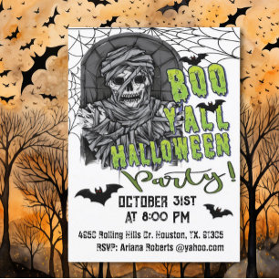 Adult Boo Y'all Skeleton Mummy Halloween-Party Einladung