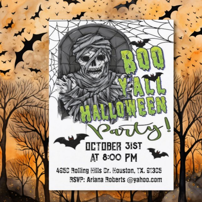 Adult Boo Y'all Skeleton Mummy Halloween-Party Einladung (Von Creator hochgeladen)