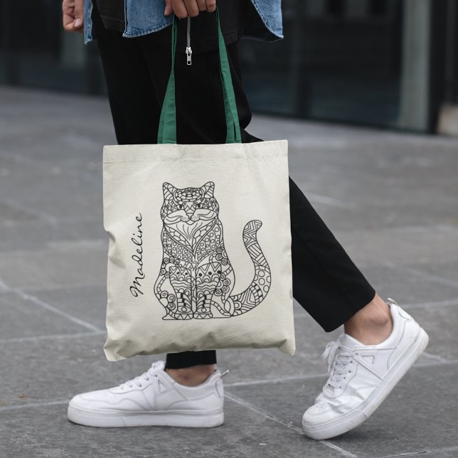 Adult Color Cat Mandala Monogram Tragetasche (Von Creator hochgeladen)