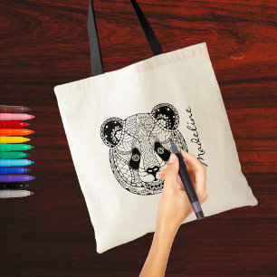Adult Color Panda Head Mandala Monogram Tragetasche