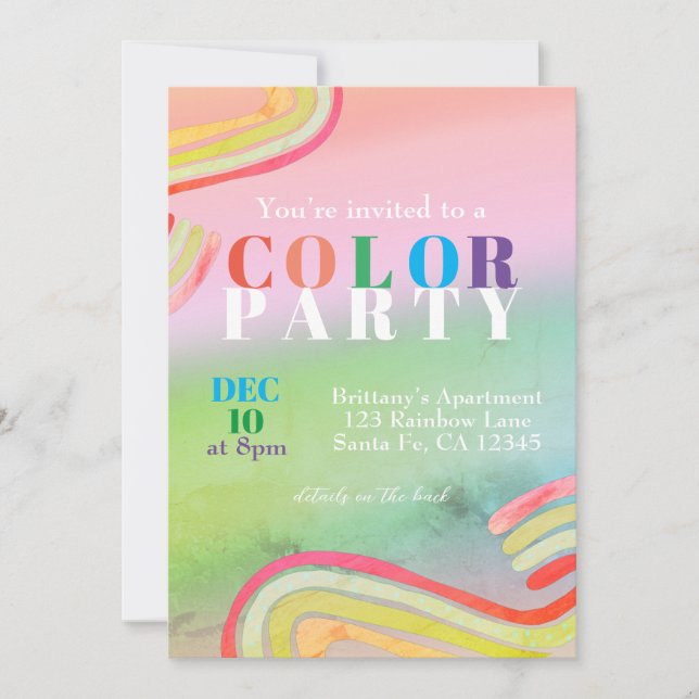 Adult Color Themed Party Einladung (Vorderseite)