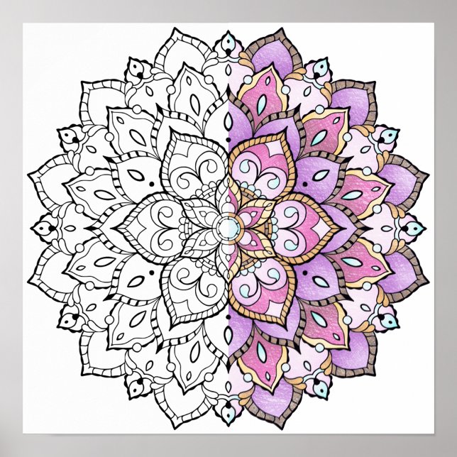 Adult Coloring Mandala Poster (Partially colored Adult Coloring Mandala Poster sample)