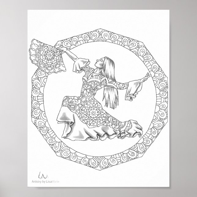 Adult Coloring Poster Mandala Flamenco Dancer (Vorne)