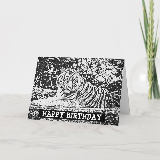 Adult Coloring Tiger Happy Birthday Card Karte (Vorderseite)