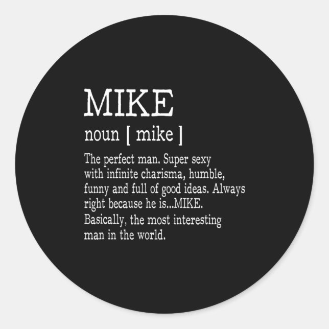 Adult Definition First Name Mike Men Funny  Runder Aufkleber (Vorderseite)