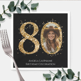 Adult Gold Glitzer 80. Geburtstag Foto Serviette