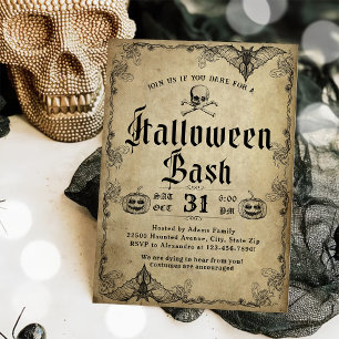 Adult Halloween Bash Vintag Gothic Skull Einladung
