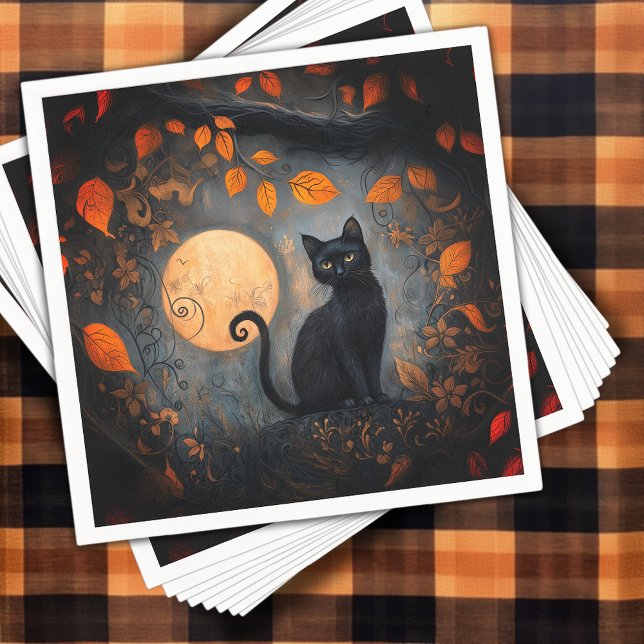 Adult Halloween Black Cat Verziert Full Moon Party Serviette (Adult Halloween Black Cat Ornate Full Moon Party Napkins)
