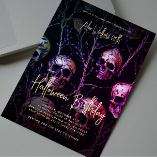 Adult Halloween Geburtstagsparty Gold Lila Skull Einladung