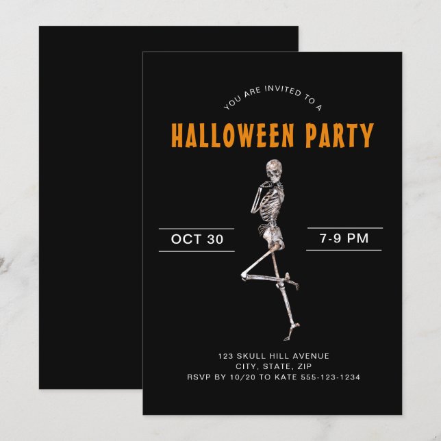Adult Halloween Kostüm Party Skeleton Black Invit Einladung (Vorne/Hinten)
