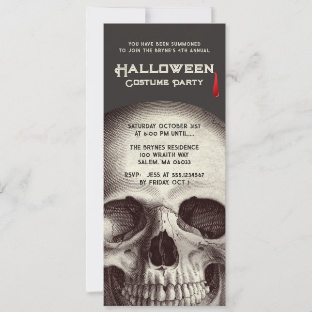 Adult Halloween Kostüm Party Skull Einladung (Vorderseite)