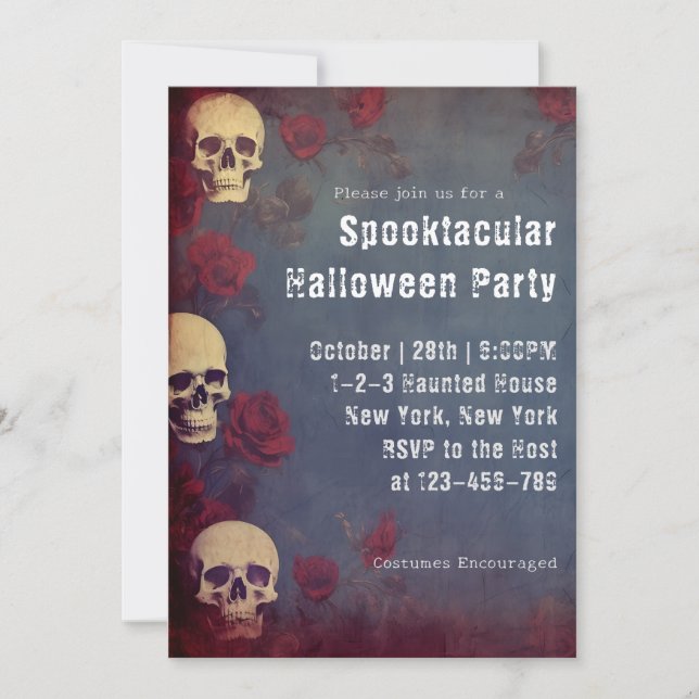 Adult Halloween Kostüm Party Skulls & Rose Einladung (Vorderseite)