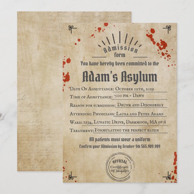 Adult Halloween Lunatic Asylum Spooky Gothic Party Einladung (Vorne/Hinten)