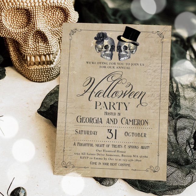 Adult Halloween Party Vintage Gothic Skull Einladung (Von Creator hochgeladen)