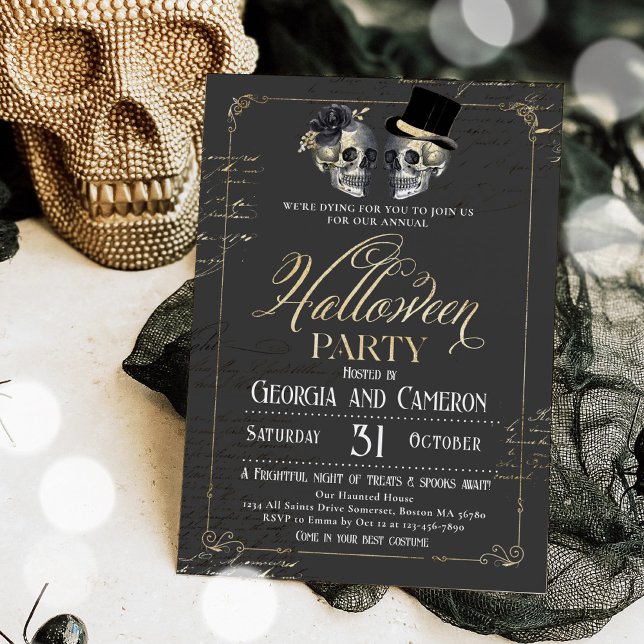 Adult Halloween Party Vintage Gothic Skull Einladung (Von Creator hochgeladen)